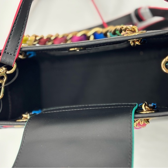 Karl Lagerfeld Black and Pink Leather Crossbody Bag with Multicolor Chain - Picture 9 of 13